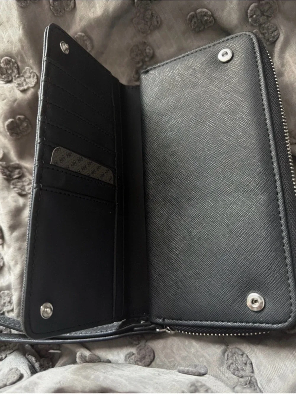 Guess Black Logo Zip-Around Wristlet Wallet with Monogram